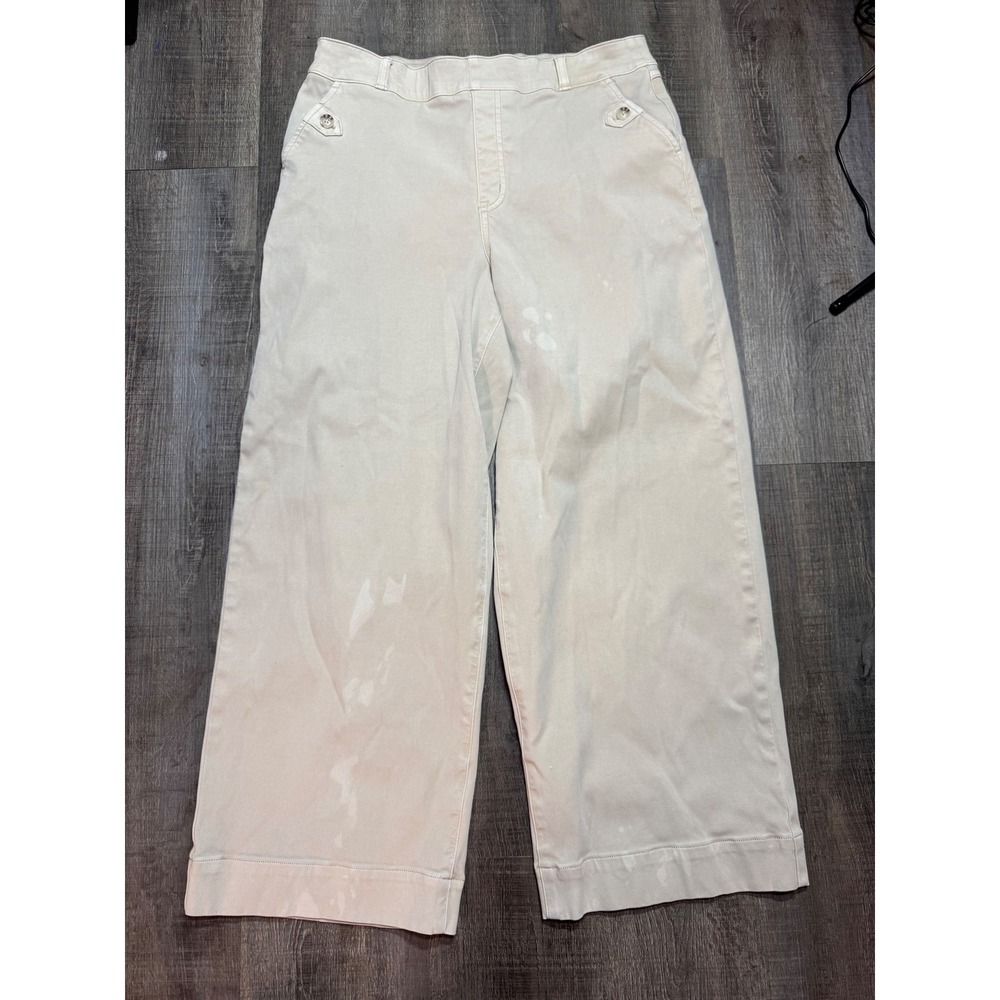 Spanx On-the-Go Wide Leg Pants Sand Beige Stretch Twill Size XL High Rise